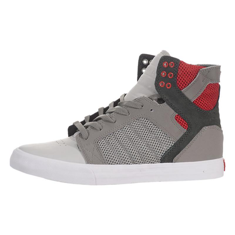 Buty Supra SKYTOP - Sneakersy Wysokie Męskie - Szare Czerwone (BKDA-47102)